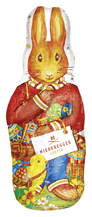 Marzipan-Osterhase von Niederegger – saftiges Marzipan, umhüllt von knackiger Zartbitter-Schokolade.