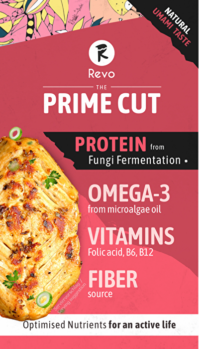 The Prime Cut – Innovatives Protein aus Pilzfermentation von Revo Foods. Kein Imitat, sondern eine völlig neue Geschmacksrichtung mit herzhaftem Umami-Aroma und zarter, blättriger Textur.