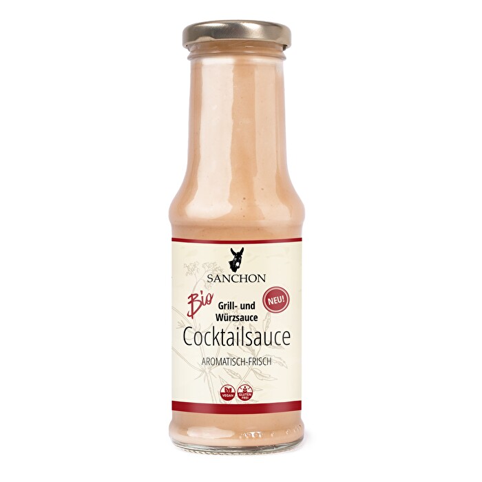 Sanchon vegane Cocktailsauce – Cremig, würzig, ein Hauch von Sommer. Diese Grill- und Würzsauce wurde mit Weißwein verfeinert und überzeugt mit ihrem typisch würzigen, leicht süßlichen Geschmack.