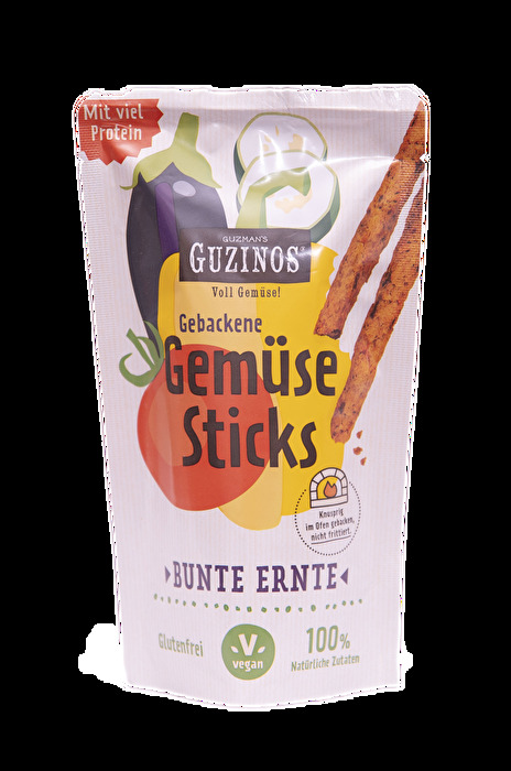 Lust auf was zu Knabbern? Dann ist der Gemüsesnack Bunte Ernte von Guzman's Guzinos genau das Richtige für dich