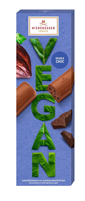 Die vegane Schokolade Double Choc von Niederegger hält was der Name verspricht, denn hiermit bekommst du die doppelte Schoko Ladung geliefert.