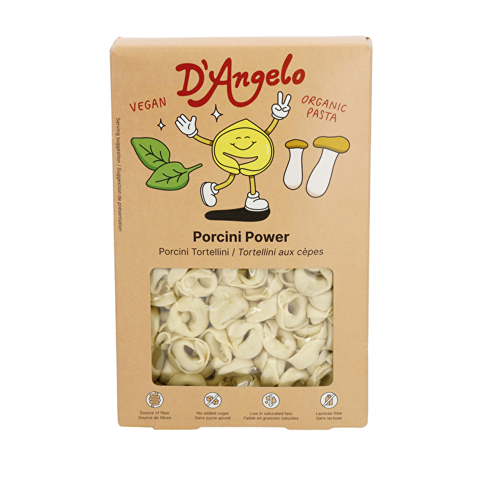 Porcini Power - Tortellini mit edlem Steinpilz von D‘Angelos Pasta wird ausschließlich mit dem sogenannten Kaltwalzverfahren hergestellt. Derart schonend verarbeitet, behalten die Tortellini weitestgehend die Nährstoffe und den Geschmack.