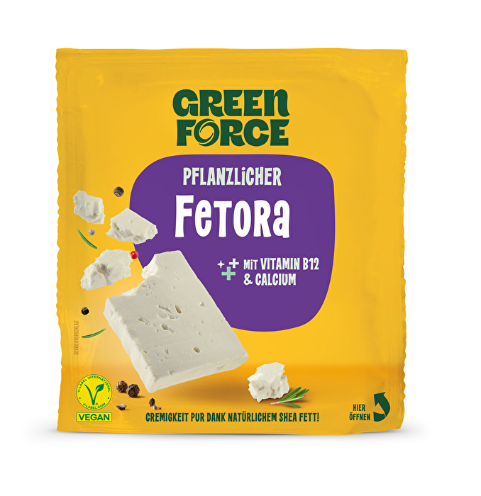 Du willst echten Feta? Wir haben etwas Besseres: Der Pflanzliche Fetora von GREENFORCE ist eine köstliche vegane Alternative auf Basis von Shea-Fett und Ackerbohnenprotein.