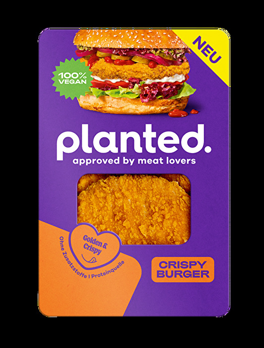 Der Crispy Burger von planted kommt mit einer knackigen Kruste daher und wird in der Pfanne schön goldbraun. Geschmacklich ist er von echtem Hühnchen kaum noch zu unterscheiden.