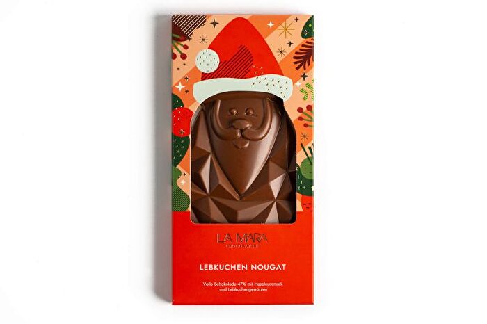 Die vegane Santa Weihnachtsmanntafel Lebkuchen Nougat von LA MARA ist ein Geschenk für Nougatliebhaber der ganz besonderen Art!