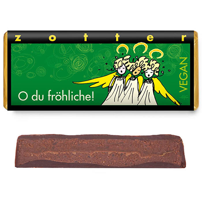 Die °O du fröhliche° handgeschöpfte Schokolade von Zotter ist ein tolles Geschenk für die großen Schokoladen Liebhaberin*innen.