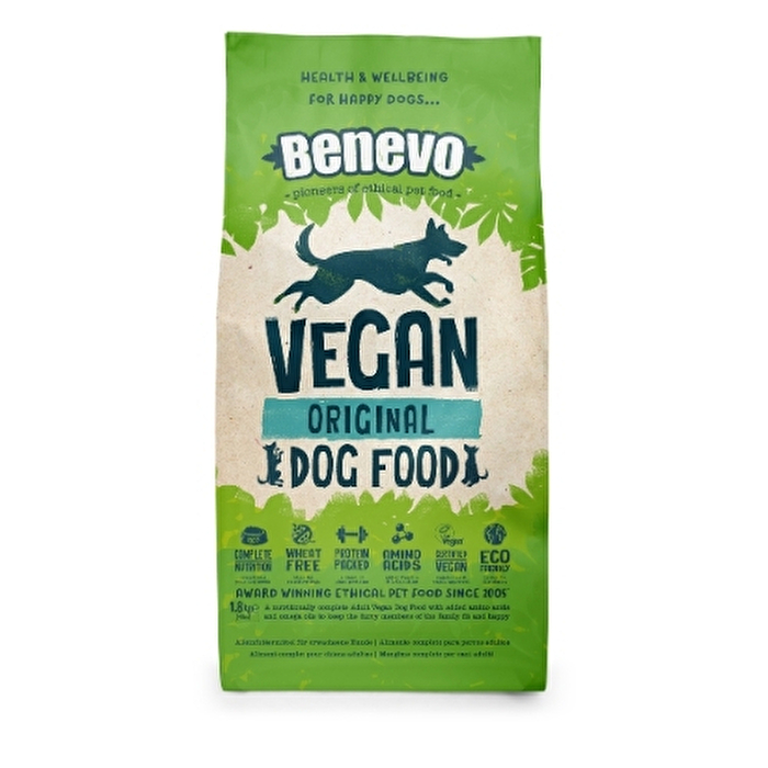 Benevo Dog Adult Original im 1,8kg-Pack ist ein köstliches und gut bekömmliches veganes Alleinfutter für ausgewachsene Hunde ohne tierische Zutaten und künstliche Farb- und Aromastoffe.