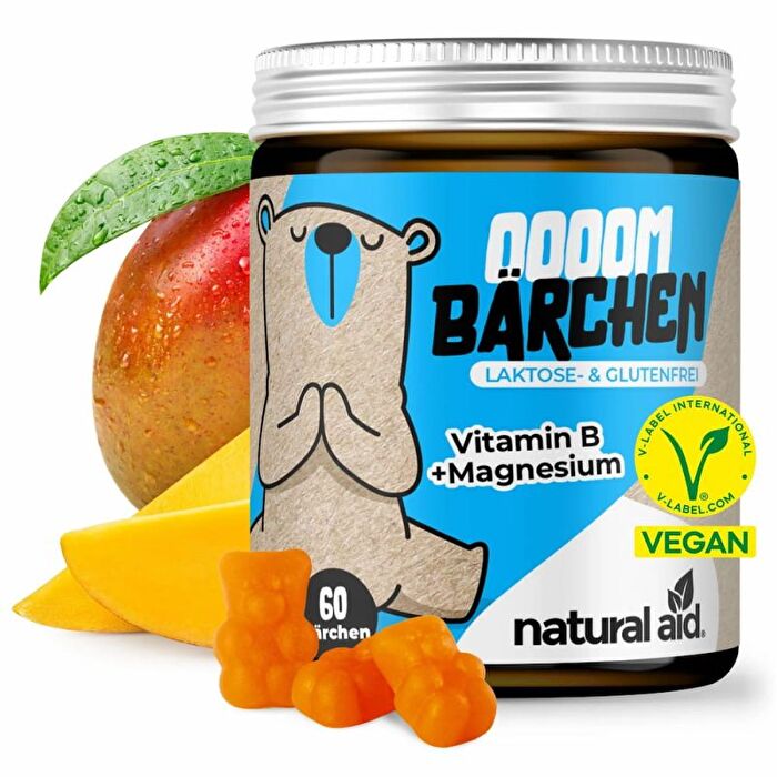 Die Oooom Bärchen von Natural Aid - das sind vegane Gummibärchen mit viel Vitamin B6, Vitamin B12, Folsäure und Magnesium in einer abgestimmten Rezeptur.