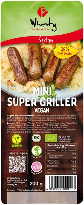 Die veganen Mini Super Griller von Wheaty sind kleine Würstchen mit typisch fränkischer Majorannote.