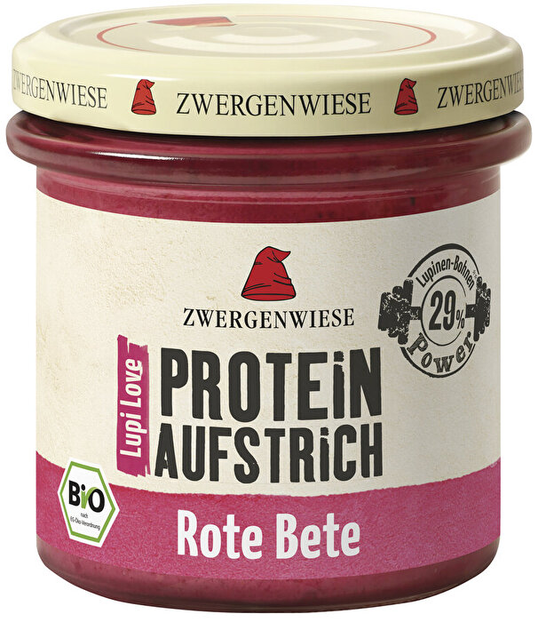 Der Protein Aufstrich Rote Bete von Zwergenwiese spart nicht an roten Beeten! 30% sind in dem veganen Aufstrich enthalten.