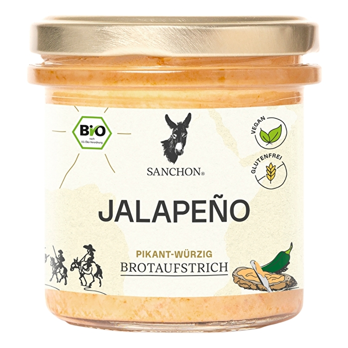 Der Brotaufstrich Jalapeno von Sanchon bringt dir angenehme Schärfe aufs Brot. Sie ist wunderbar cremig in der Konsistenz und hat eine pikant-würzige Note.