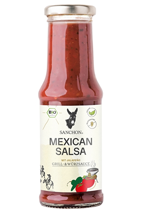 Die Mexican Salsa-Grillsauce von Sanchon bietet das volle Aroma der klassischen, pikanten Würzsauce, ist vollständig vegan und kommt in Bio-Qualität daher!