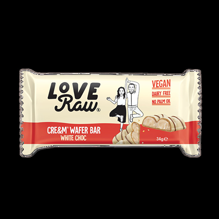 Der Cre&m Wafer Bar White Choc von LoveRaw ist eine Offenbarung für alle Fans von weißer Schokolade.