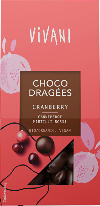Die Choco Dragees Cranberry von Vivani kommen als kleine vegane Dragees daher.