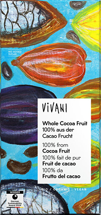 Die Whole Cocoa Fruit Tafel von Vivani ist unglaublich fruchtig und natürlich süß, schmilzt unglaublich gut im Mund und setzt den herben Kakaogeschmack richtig gut in Szene!
