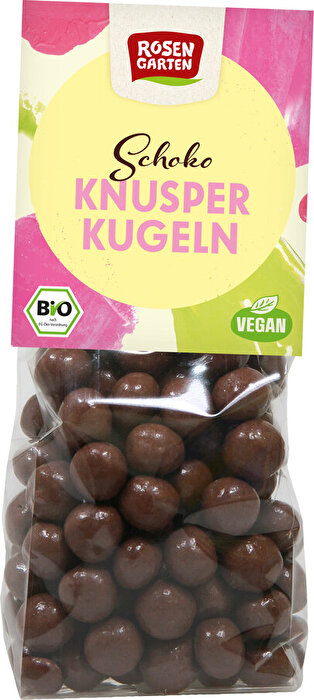 Die Schoko-Kugeln von Rosengarten sind herrlich knusprige Kugeln mit einem Dinkelkern umhüllt von veganer Schokolade.