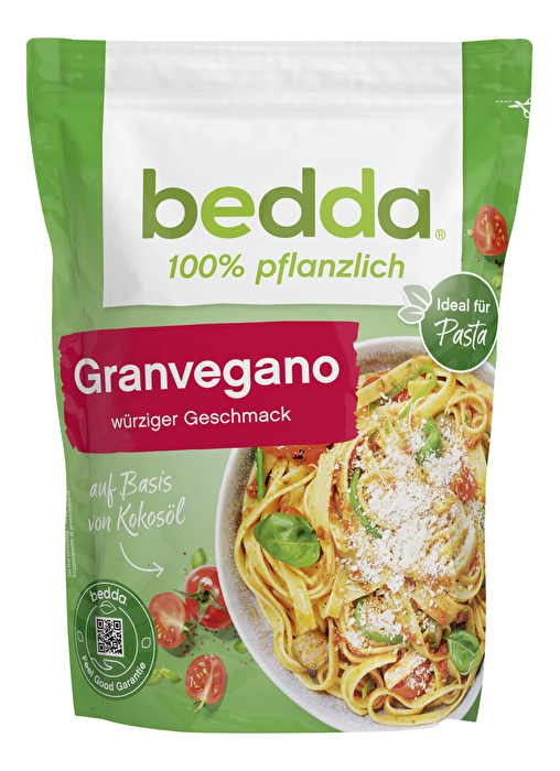 Der Granvegano von Bedda - eine vollmundige vegane Streukäsealternative auf Kokosölbasis.