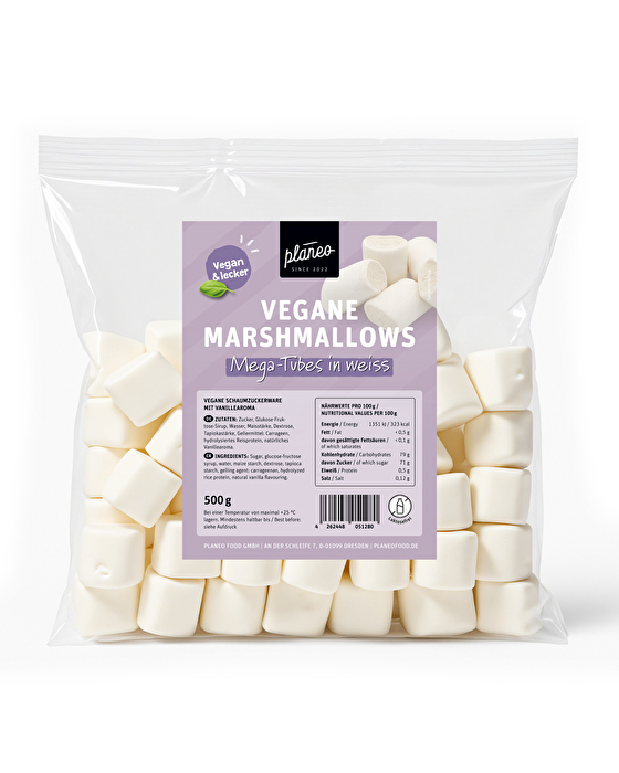 Die Vegane Marshmallows von planeo - 500g in bester Qualität und genau der richtigen Größe, um sie am Lagerfeuer zu grillen!