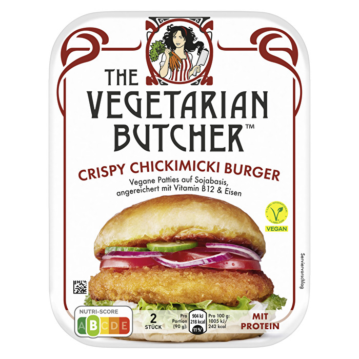 Der Crispy Chickimicki Burger von The Vegetarian Butcher überzeugt mit einer extra knusprigen Hülle und einem saftigen Inneren.