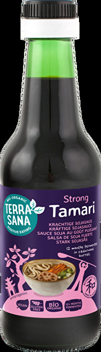 Die Tamari strong Premium von TerraSana ist eine traditionelle japanische Sojasauce und überzeugt mit einen besonders tiefen, ausgewogenen Aroma.