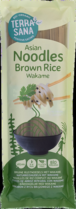 Die Naturreisnudeln mit Wakame von TerraSana vereinen Naturreis mit Wakame-Meeresalgen und bieten ein fein abgestimmtes Aroma mit maritimer Note.