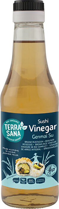 Der traditionelle Genmai Su - ungesüßter Sushiessig von TerraSana überzeugt mit seinem ausgewogenen Umami-Aroma und vielseitigen Einsatzmöglichkeiten.