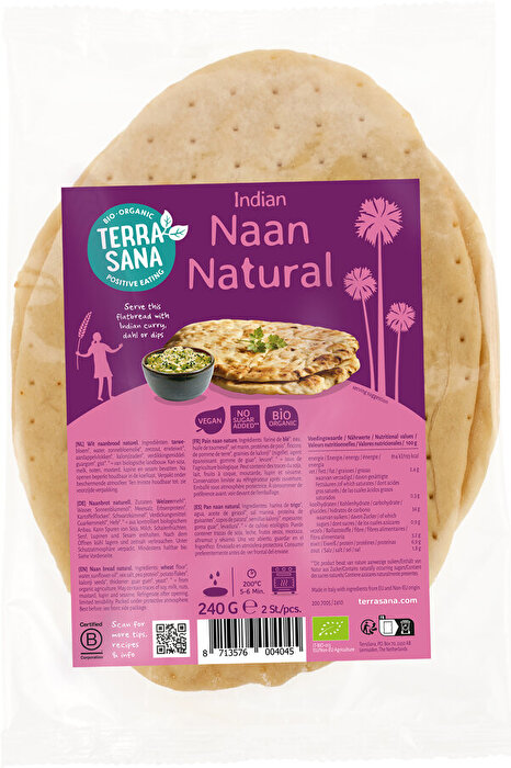 Das traditionelle Indische Naan Naturell von TerraSana überzeugt mit seiner lockeren, weichen Textur und seinem authentischen Geschmack.