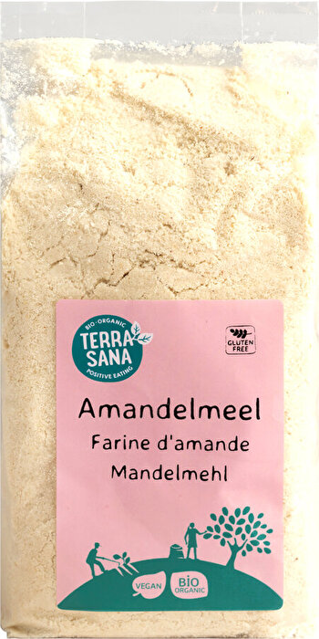 Das feine Bio Mandelmehl von TerraSana wird aus sorgfältig ausgewählten, blanchierten Mandeln hergestellt und ist eine ideale Alternative zu herkömmlichem Weizen- oder Dinkelmehl.
