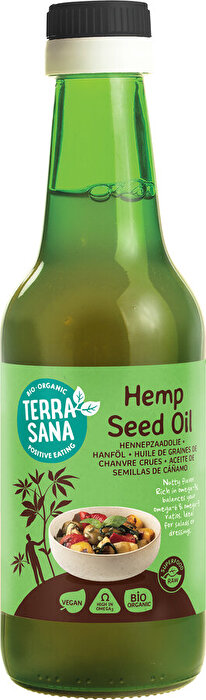 Das hochwertige Bio Hanföl von TerraSana wird aus sorgfältig ausgewählten Hanfsamen schonend kaltgepresst und überzeugt mit seinem angenehm nussigen Aroma.
