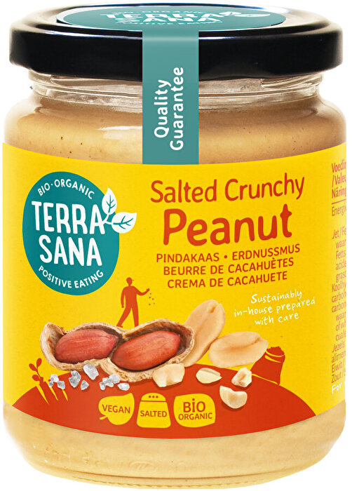 Das knackige Bio Erdnussmus Crunchy mit Steinsalz von TerraSana begeistert mit seinem natürlichen Geschmack und feinen Erdnussstückchen für extra Crunch.