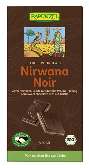 Die Nirwana Noir von Rapunzel ist das Juwel unter den Bitterschokoladen, denn sie ist nicht nur verführerisch zartschmelzend, sondern hat außerdem eine cremige dunkle Praliné-Füllung.