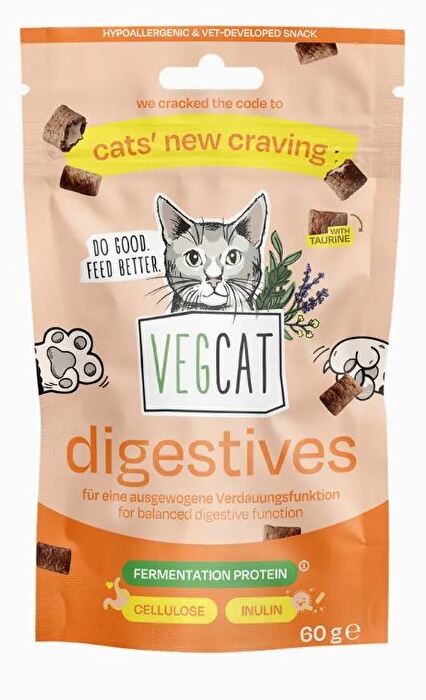 Mit dem VEGCAT Digestives von VEGDOG schaltet Deine Katze bei der Verdauung einen Gang höher!