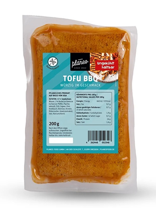 Der Tofu BBQ ungekühlt von planeo bringt kräftige Röstaromen und herzhaften Geschmack auf deinen Teller.
