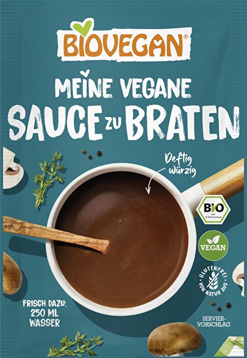 Mit der veganen Bratensauce von Biovegan wird dein veganer Braten zu einem richtigen Festtagsessen.