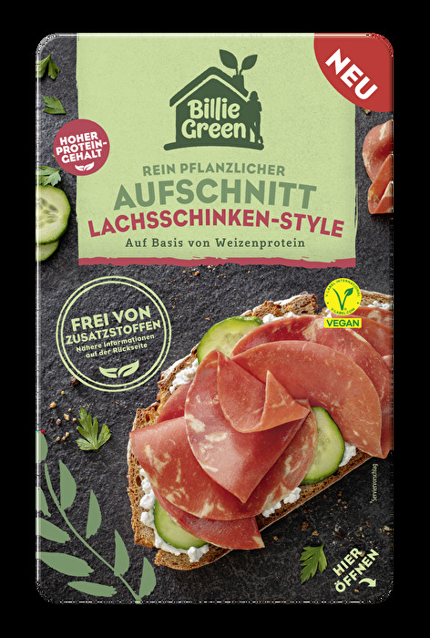 Der vegane Lachsschinken von Billie Green überzeugt mit einem mild würzigen Geschmack und einer fein abgestimmten Rauchnote.