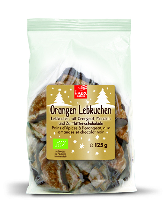 Der Orangen Lebkuchen von Linea Natura überzeugt mit seinem fruchtigen Orangenaroma und einer feinen Hülle aus Zartbitterschokolade.