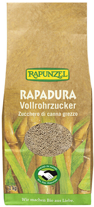 Der Rapadura Vollrohrzucker von Rapunzel besitzt einen angenehmen, leicht karamelligen Geschmack und ist fair gehandelt - von Rapunzel HAND IN HAND-Partnern.