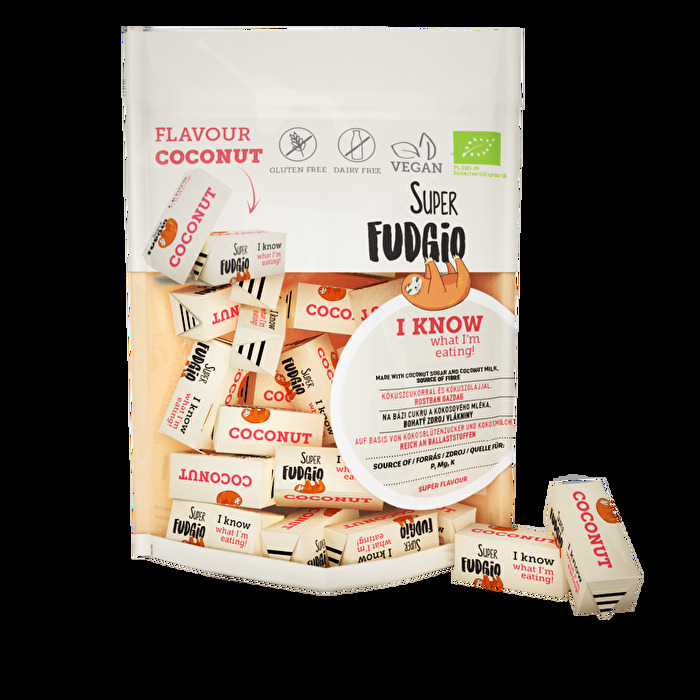 Die Toffees °Coconut Flavour° von Super Fudgio schmecken wirklich einmalig intensiv nach Kokosnuss, sind extrem weich und schmelzen im Mund.