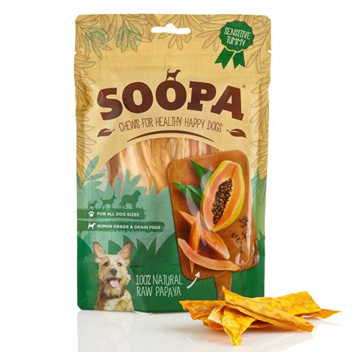 Die Papaya Chews von Soopa sind aus 100% Papaya hergestellt und somit extrem bekömmlich
