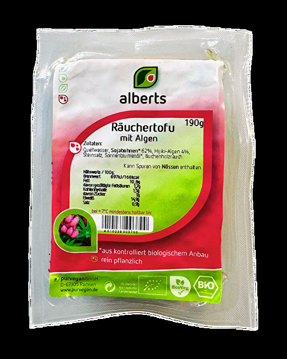 Probiere den Räuchertofu mit Algen von alberts zum Beispiel zu einem Wokgericht oder zu Sushi.