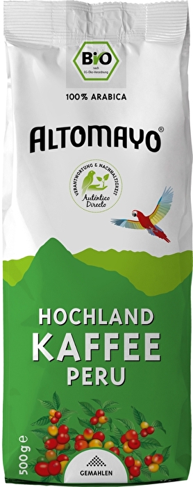 Der gemahlene Bio Kaffee von Altomayo hat ein unnachahmlich feines Aroma und einen vollen, runden Geschmack.
