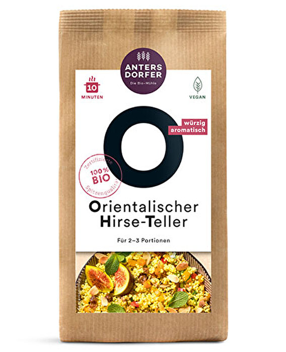Der Orientalische Hirse Teller von der Antersdorfer Mühle ist wunderbar würzig und sättigt langanhaltend.