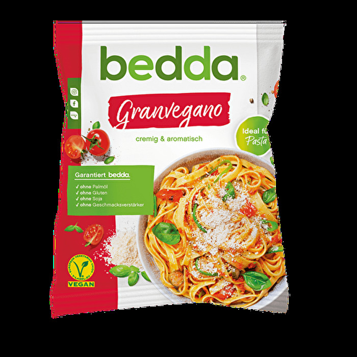 Der Granvegano von Bedda - eine vollmundige vegane Streukäsealternative auf Kokosölbasis.