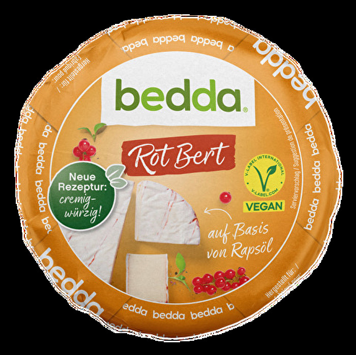 Der Rot Bert von bedda ist ein pflanzlicher Käse nach dem Vorbild eines Munsterkäses mit roter Rinde.