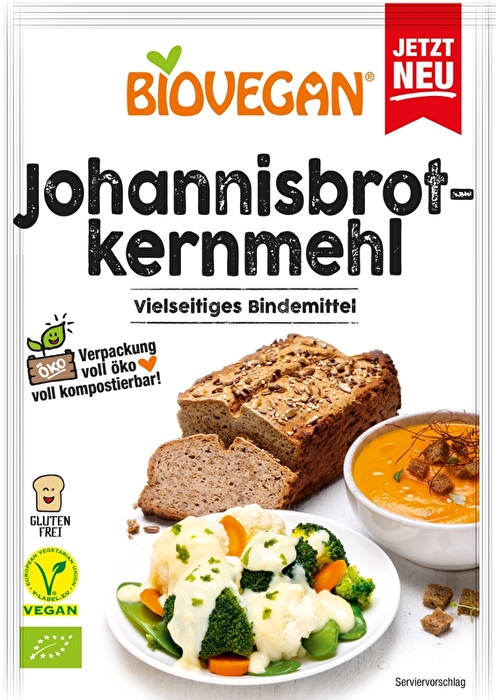 Das ideale Dickungsmittel für deine warmen & kalten Speisen. Ob Süßspeisen oder Soßen und Suppen - Biovegan Johannisbrotkernmehl ist geschmacksneutral, natriumarm und sehr ergiebig.