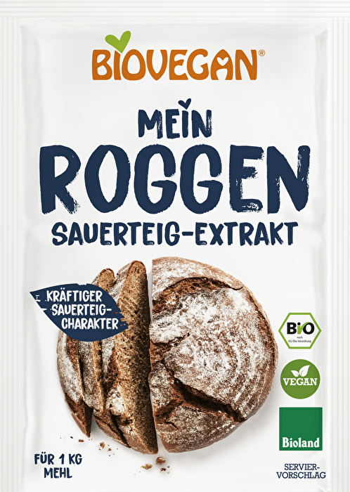 Um dir ganz einfach zuhause ein frisches, selbstgebackenes Brot zu zaubern, musst Du zum Sauerteig Extrakt Roggen von Biovegan ausschließlich Mehl und Hefe dazugeben.