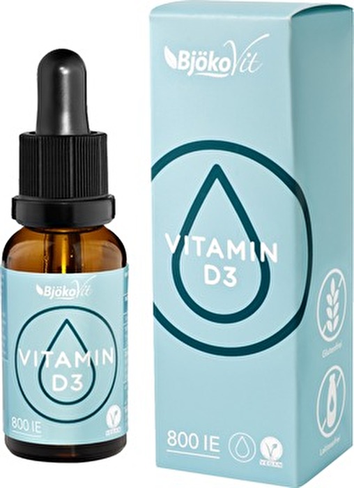 Die Vitamin D3 Tropfen 800IE von Bjökovit sind ein optimales, veganes Nahrungsergänzungsmittel zur Vorbeuge von Vitamin D3-Mangel. Bereits ein Tropfen pro Tag deckt den empfohlenen Tagesbedarf.