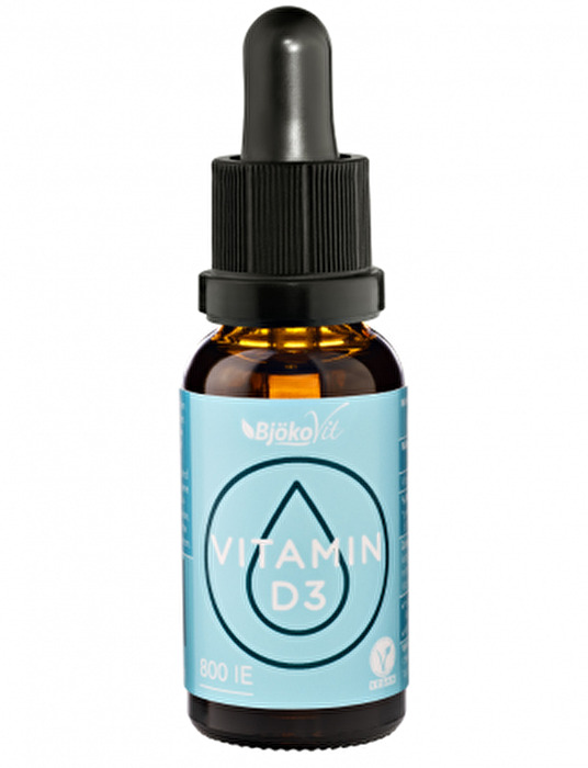 Die Vitamin D3 Tropfen 800IE von Bjökovit sind ein optimales, veganes Nahrungsergänzungsmittel zur Vorbeuge von Vitamin D3-Mangel. Bereits ein Tropfen pro Tag deckt den empfohlenen Tagesbedarf.