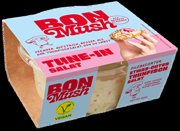 Mit dem Vegan Tune-in Salad von BonMush kannst du köstlichen Thunfisch Geschmack, ganz ohne Thunfisch genießen.