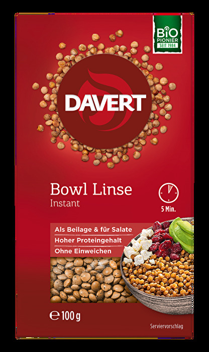 Wenn du Lust auf eine Bowl oder einen Salat hast und noch nach der perfekten Zutat suchst, probiere die Bowl Linse Instant von Davert.